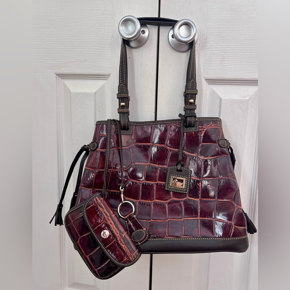 Dooney & Bourke Burgundy Croc-Embossed Shoulder Bag Set